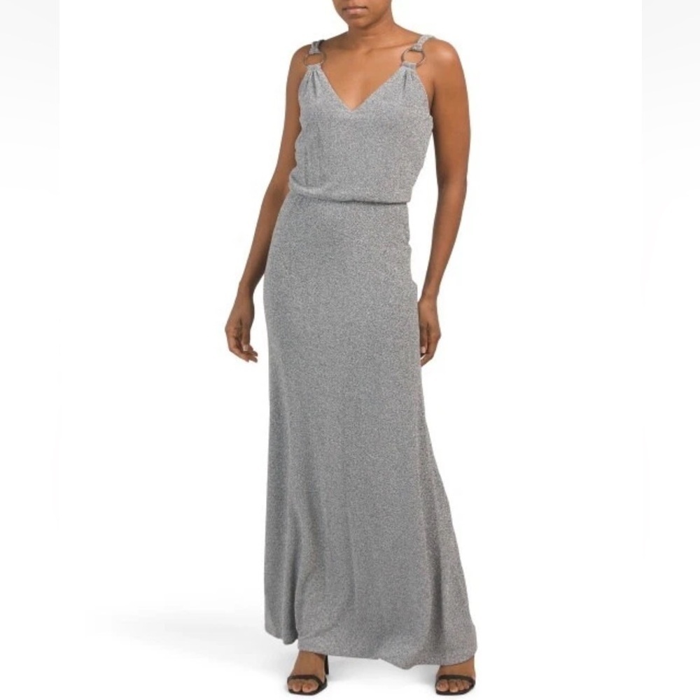 Calvin Klein Silver Shimmer Maxi Evening Dress